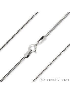 1.2mm Bali-Wheat Link Italian Chain Necklace in Oxidized 925 Sterling Silver 20"